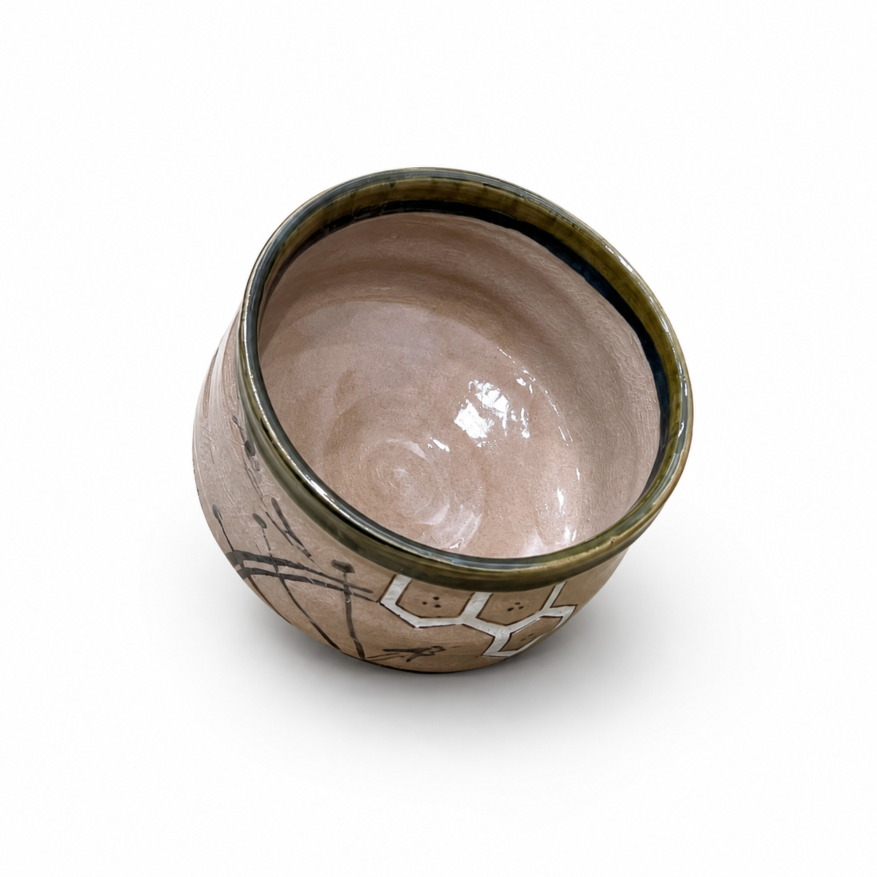 Narumi Oribe Waterwheel Tea Bowl by Fujiyama